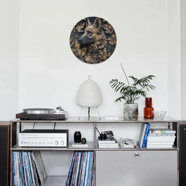 German Shepherd Wreath Sign: Aluminum Dog Breed Decor