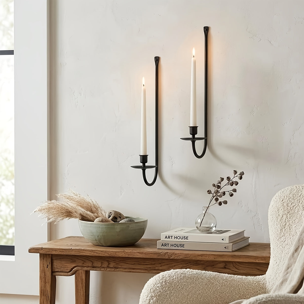 Black Wall Candle Sconces, Set of 2
