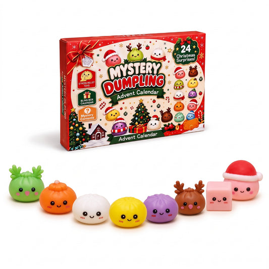 2026 Christmas Advent Calendar with 24 Mini Dumpling Squishies, Glitter Squeeze Toy Countdown Calendar, Holiday Gift for