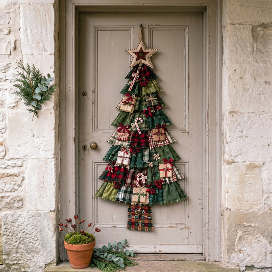 DIY Oversized Patchwork Christmas Tree Door Hanger Kit, 3D Fabric Sewing & Assembly Craft Kit for Adults, Holiday Home W