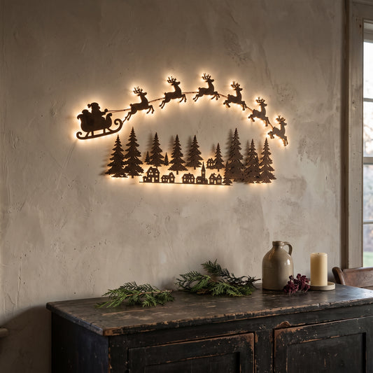 7-Piece Christmas Light-Up Wall Decorations, Battery-Operated Warm LED Holiday Decor with Self-Adhesive Pads, Festive In