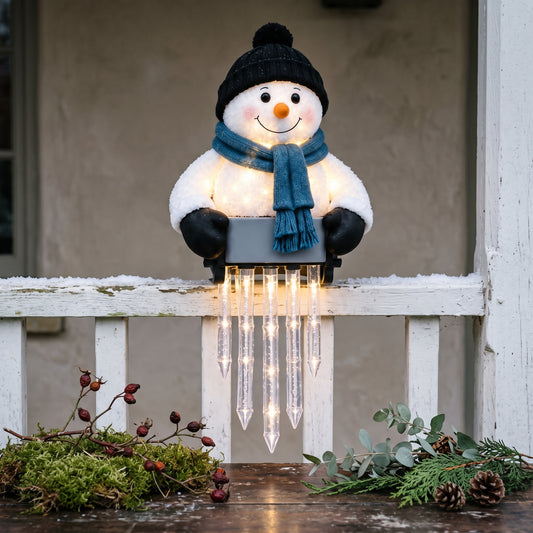 LED Snowman Icicle Christmas Railing Light – Outdoor Hanging Fence Decoration with Glowing Icicle Lights for Porch, Balc