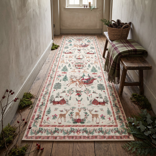 Christmas Runner Rug, Washable Non-Slip Corridor Aisle Carpet, Soft Area Rug for Hallway, Kitchen, Bathroom, Living Room