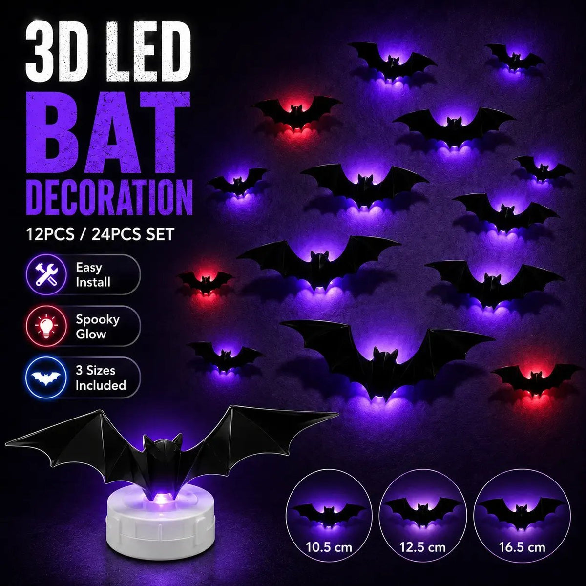 🎃Halloween Pre-sale🎃3D Bat Light Design LED Decorations 12pcs/24pcs Set - Bat*12pcs