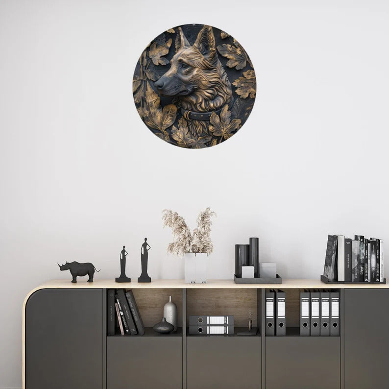 German Shepherd Wreath Sign: Aluminum Dog Breed Decor