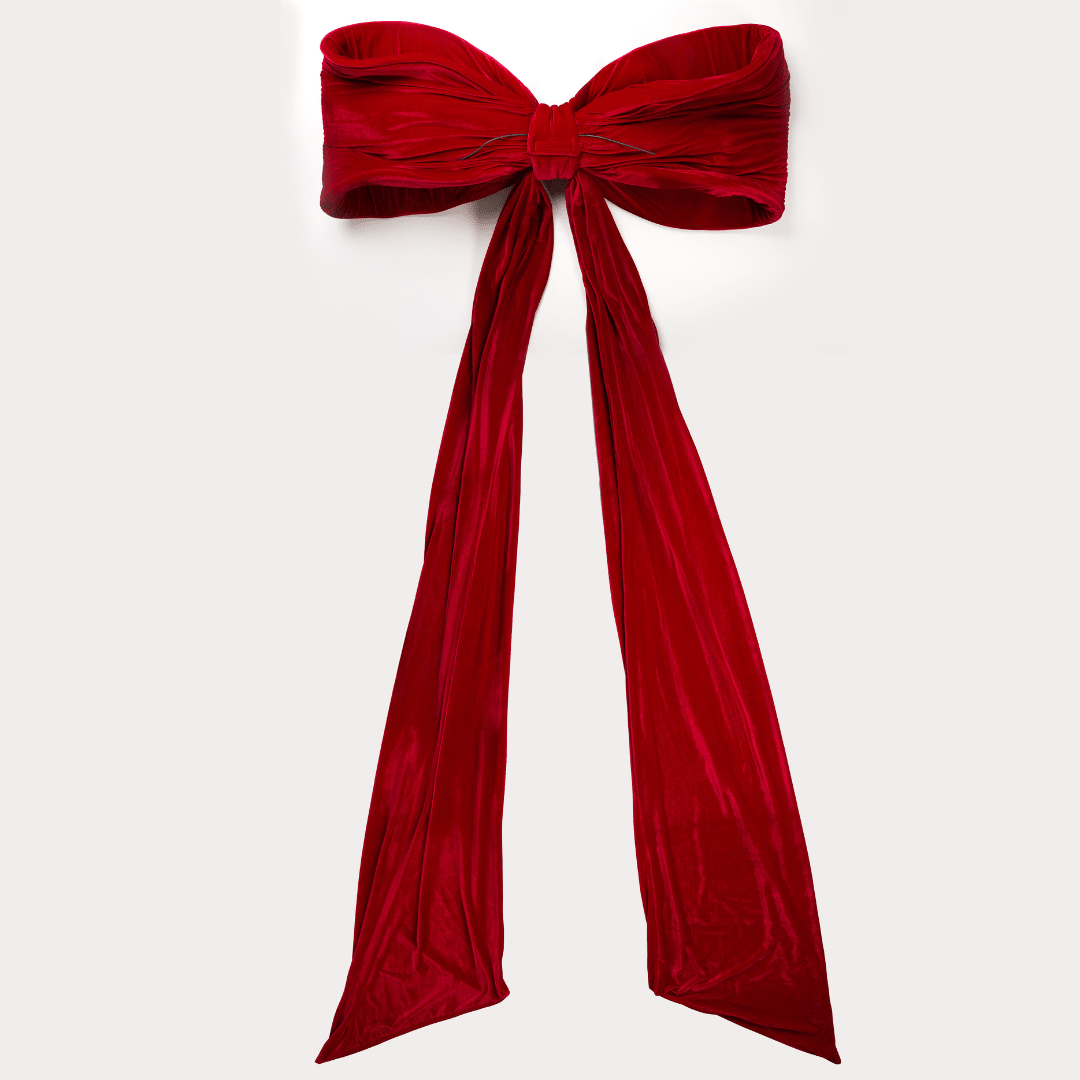 Oversized Velvet Bow Tree Topper with Long Tails - Red