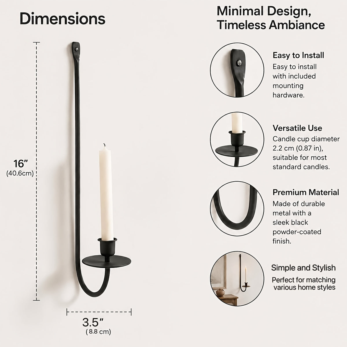 Black Wall Candle Sconces, Set of 2