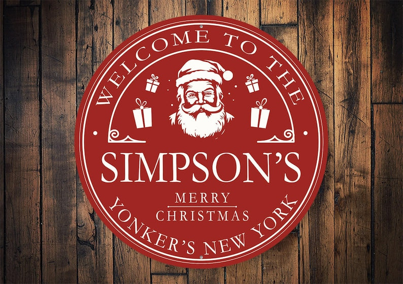 Retro Circle Santa Sign, Welcome Christmas, Custom Santa Sign, Christmas Home Decor, Holiday Decor, Custom Santa Gift, Santa - Metal Sign