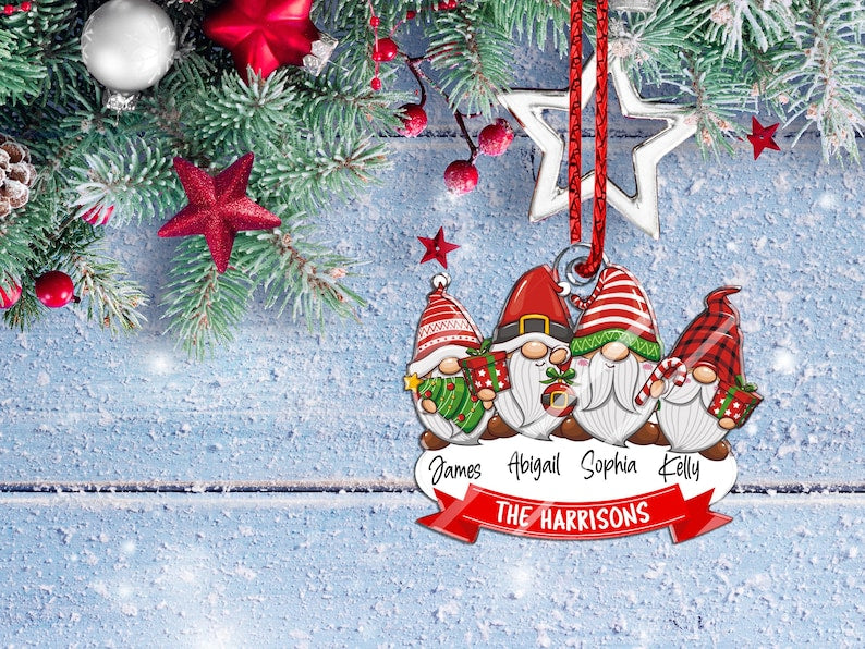 Gnomes Ornament Family Christmas Ornaments, Personalized Gnome Ornament for Christmas Tree Decor, Gnome Family Ornaments Christmas Gift 2024