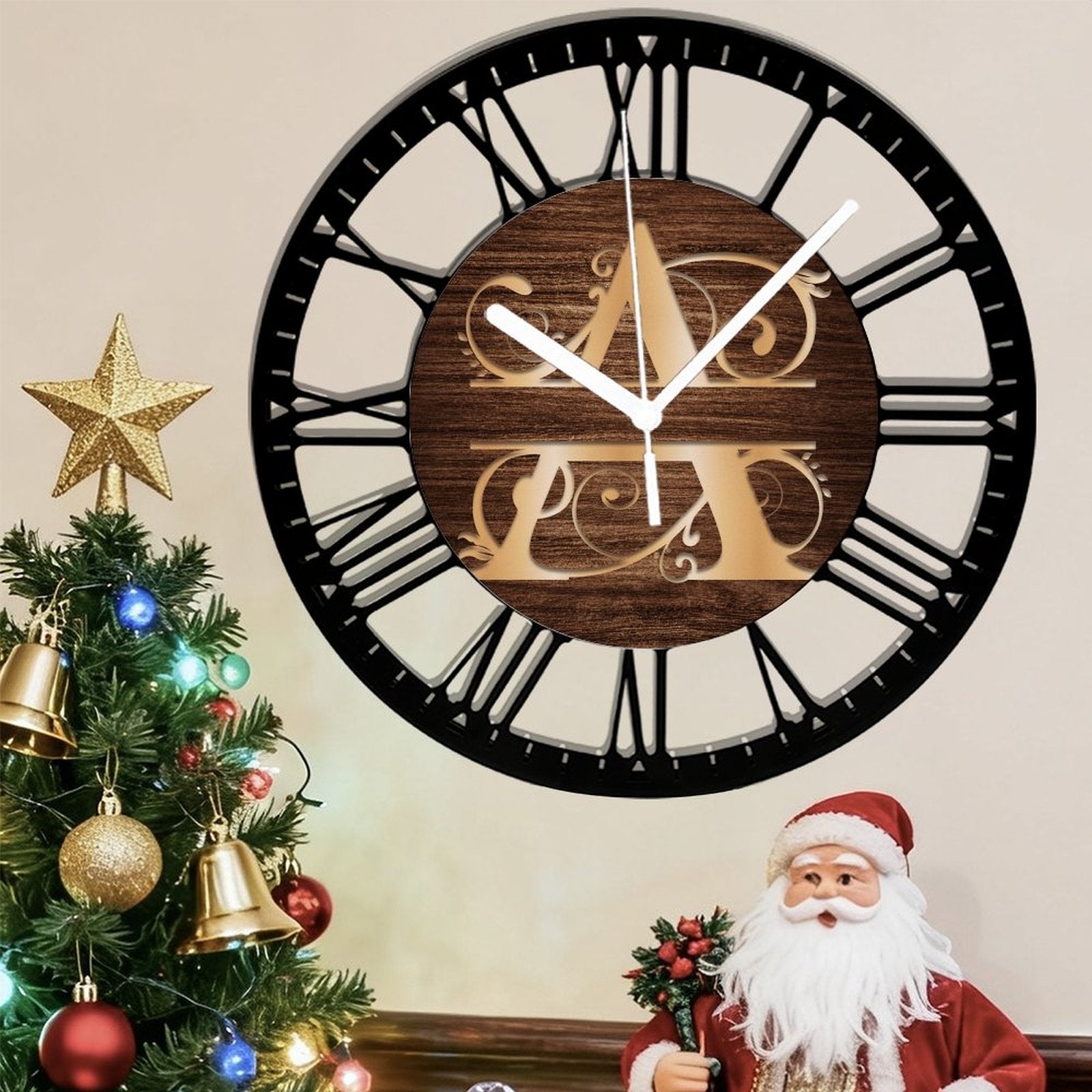 Christmas  name Iron Circular Clock 25CM Roman Numerals 10×10inch(25×25cm)