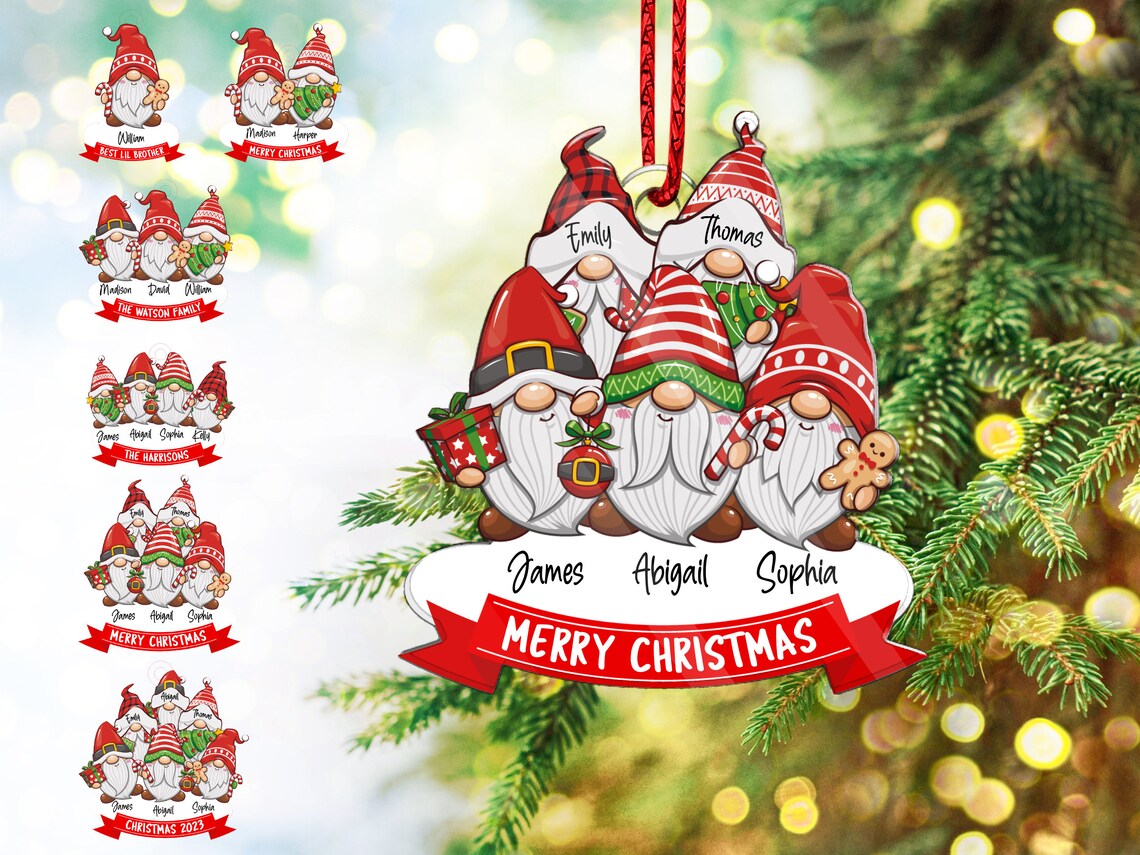 Gnomes Ornament Family Christmas Ornaments, Personalized Gnome Ornament for Christmas Tree Decor, Gnome Family Ornaments Christmas Gift 2024