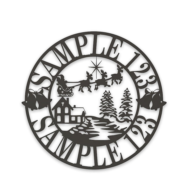 Holidays Christmas Santa in the Sky Circle Personalized Metal Signs