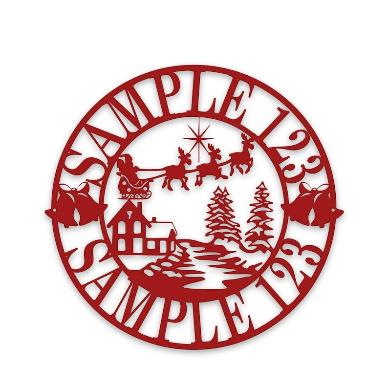 Holidays Christmas Santa in the Sky Circle Personalized Metal Signs