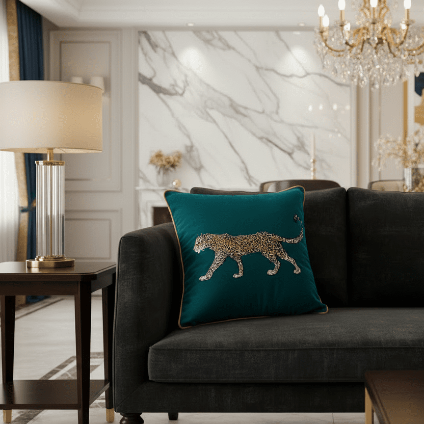 1192 Feline Majesty Embroidered Pillow Cover