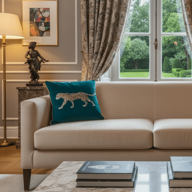 1192 Feline Majesty Embroidered Pillow Cover