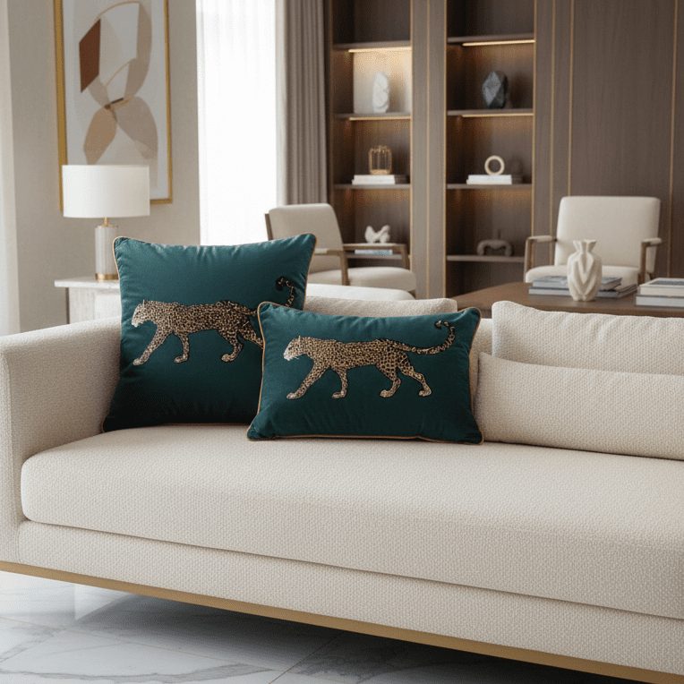1192 Feline Majesty Embroidered Pillow Cover