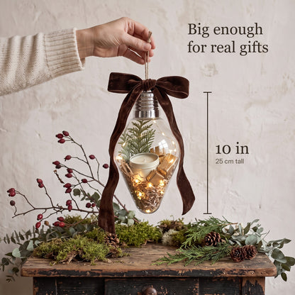 Fillable ornament size: 10 in / 25 cm tall