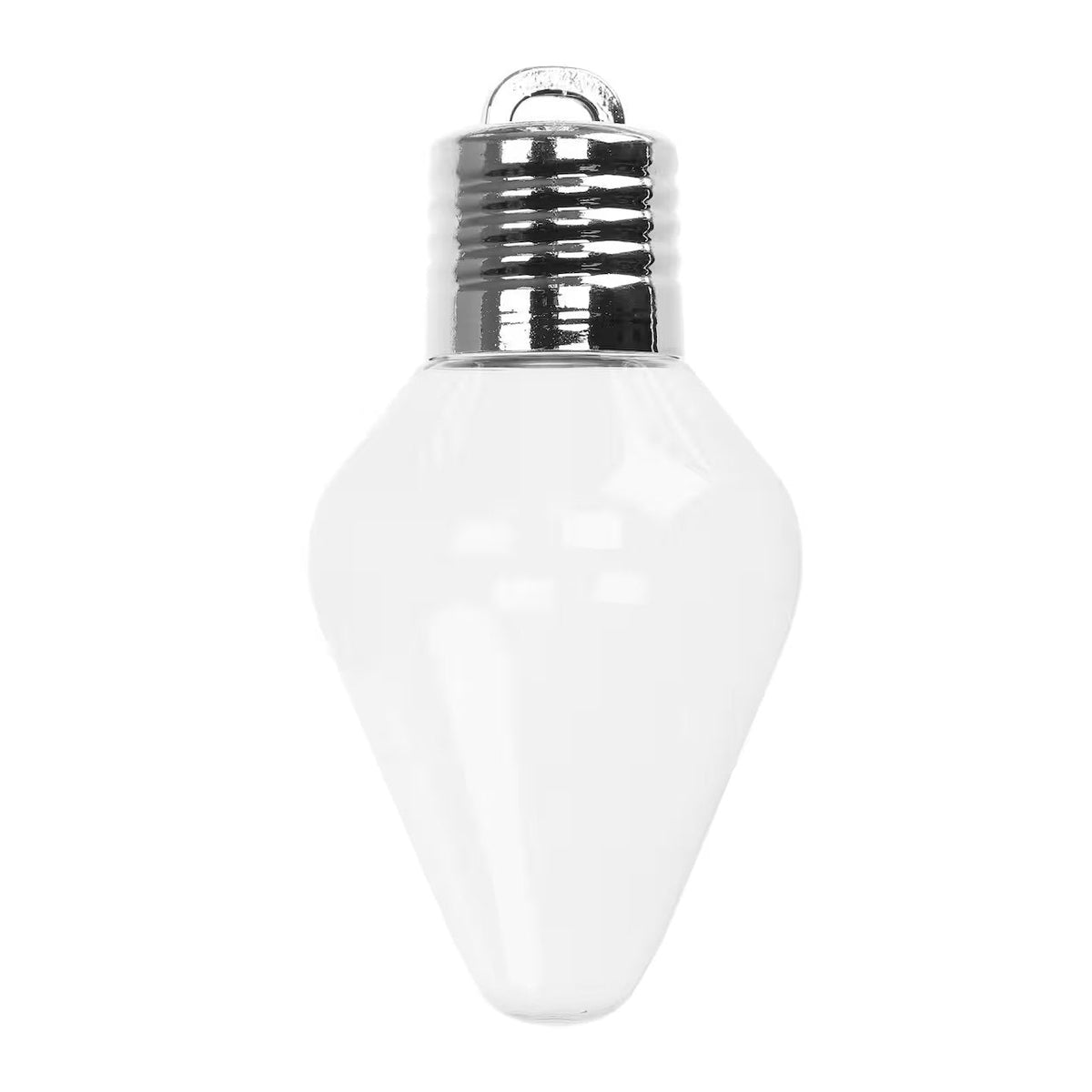Clear water droplet fillable ornament with silver cap