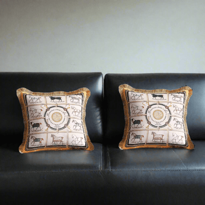 1166 Golden Stallions Velvet Pillow Cover