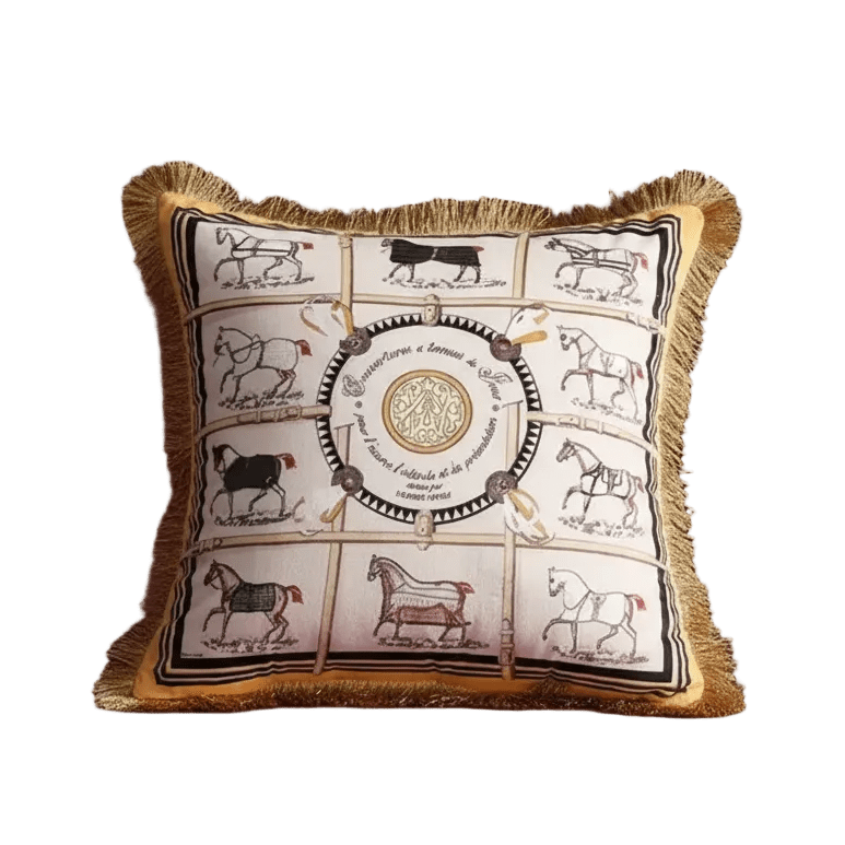 1166 Golden Stallions Velvet Pillow Cover