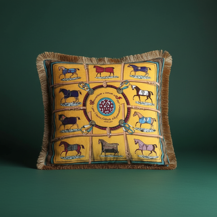 1166 Golden Stallions Velvet Pillow Cover