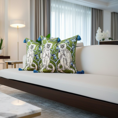 1161 Green Grove Monkeys Velvet Pillow Cover