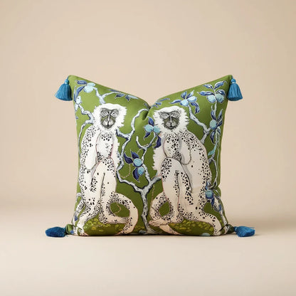 1161 Green Grove Monkeys Velvet Pillow Cover