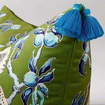 1161 Green Grove Monkeys Velvet Pillow Cover