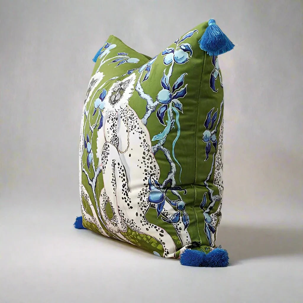 1161 Green Grove Monkeys Velvet Pillow Cover