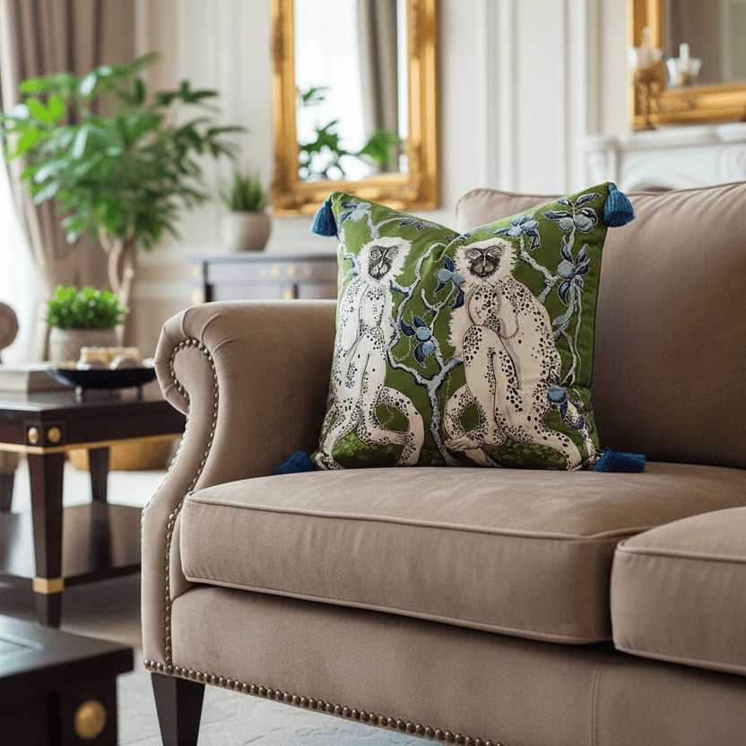 1161 Green Grove Monkeys Velvet Pillow Cover