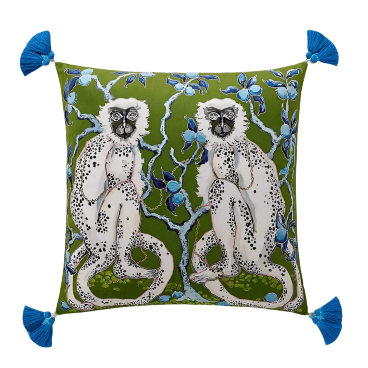 1161 Green Grove Monkeys Velvet Pillow Cover