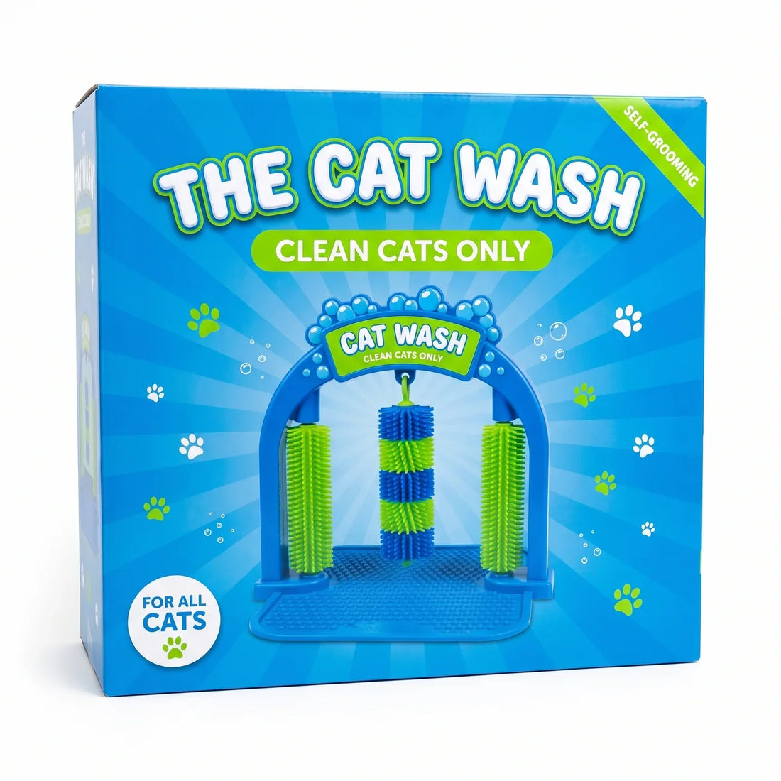 Cat Self Groomer Brush Arch, Cat Rubbing Scratching & Massage Station with Non-Slip Base, Hanging Toy, Easy-Clean Grooming Brush