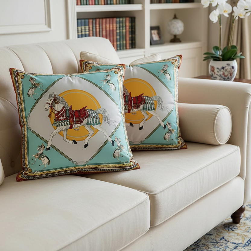 1179 Imperial Blue Horse Pillow Cover