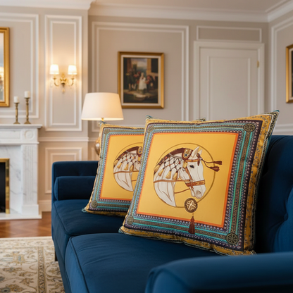1181 Yellow Horse Velvet Pillow Cover