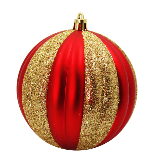Red & Gold Striped Shatterproof Ornaments - 12 Pack