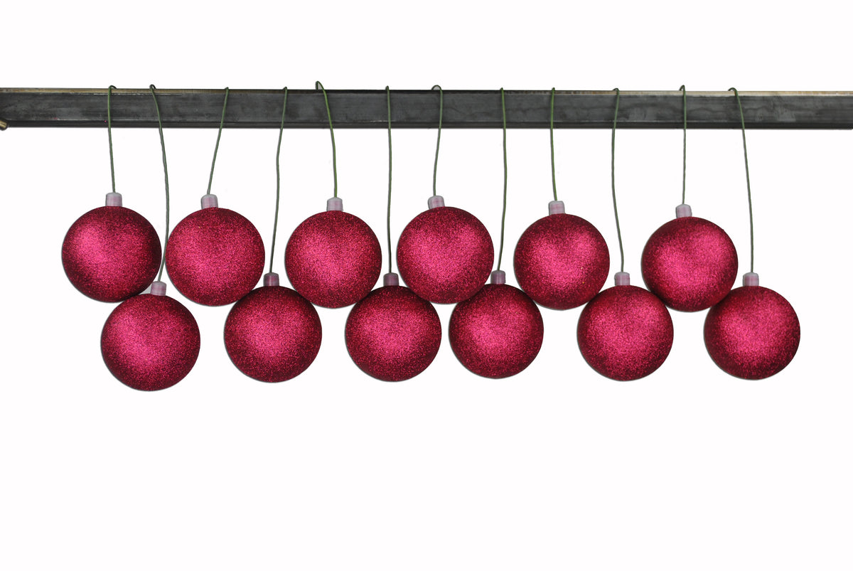 Burgundy Glitter Shatterproof Ornaments - 70mm, 12 Pack