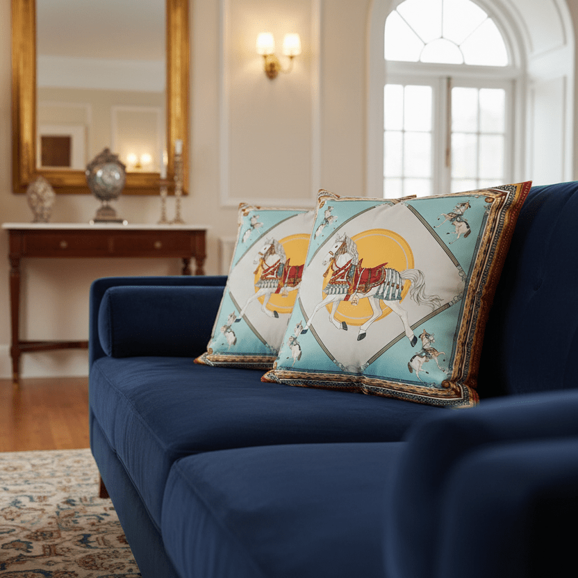 1179 Imperial Blue Horse Pillow Cover