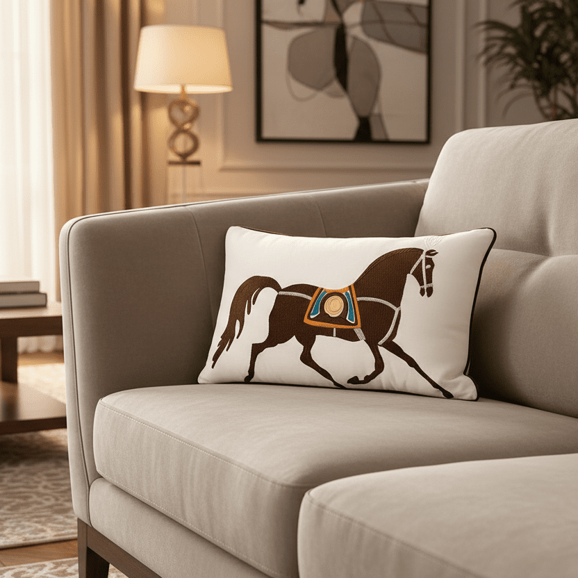 1201 Noble Steed Embroidered Pillow Covers