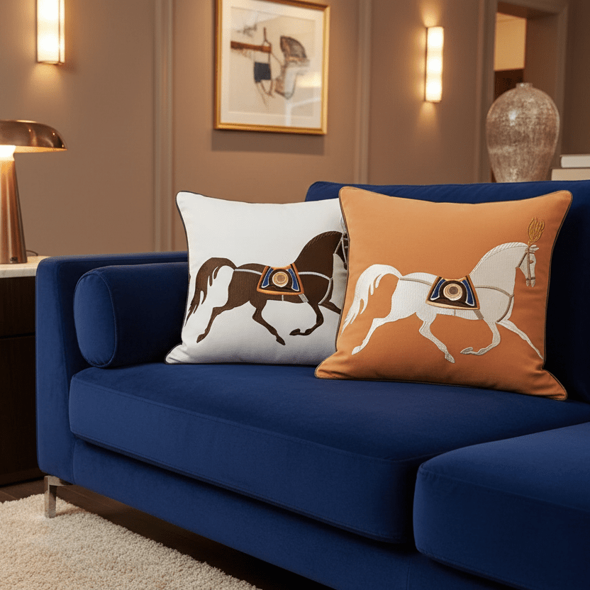 1201 Noble Steed Embroidered Pillow Covers
