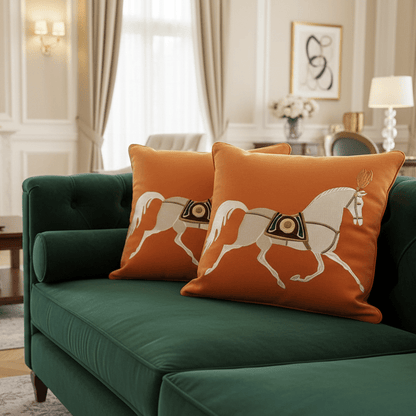 1201 Noble Steed Embroidered Pillow Covers