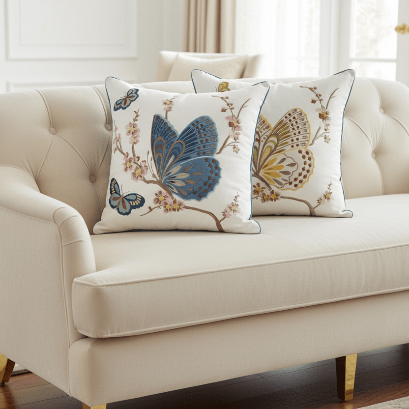 1148 Papillon Embroidered Pillow Cover