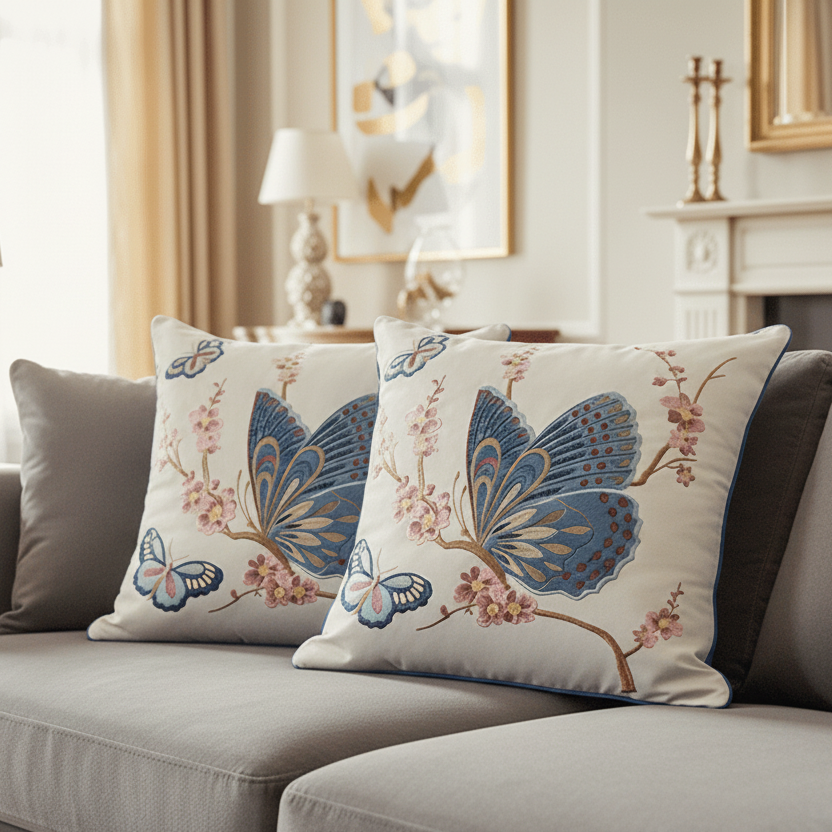 1148 Papillon Embroidered Pillow Cover