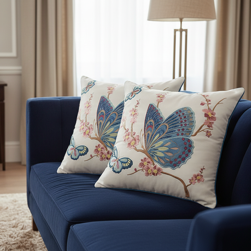 1148 Papillon Embroidered Pillow Cover