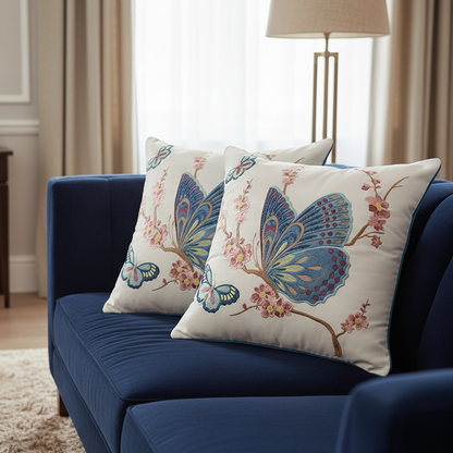 1148 Papillon Embroidered Pillow Cover