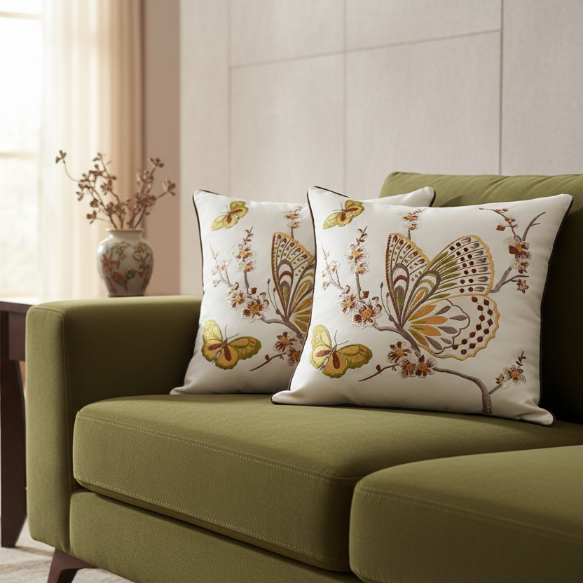1148 Papillon Embroidered Pillow Cover