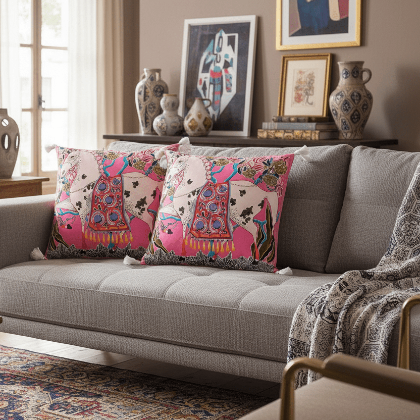 1160 Pink Horse Parade Pillow Cover