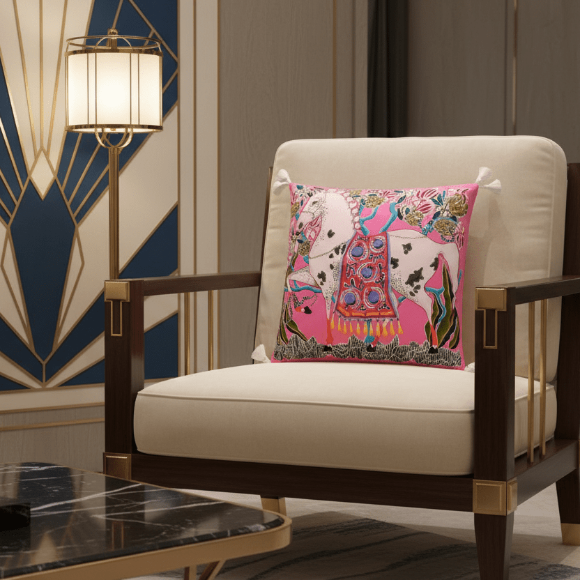 1160 Pink Horse Parade Pillow Cover