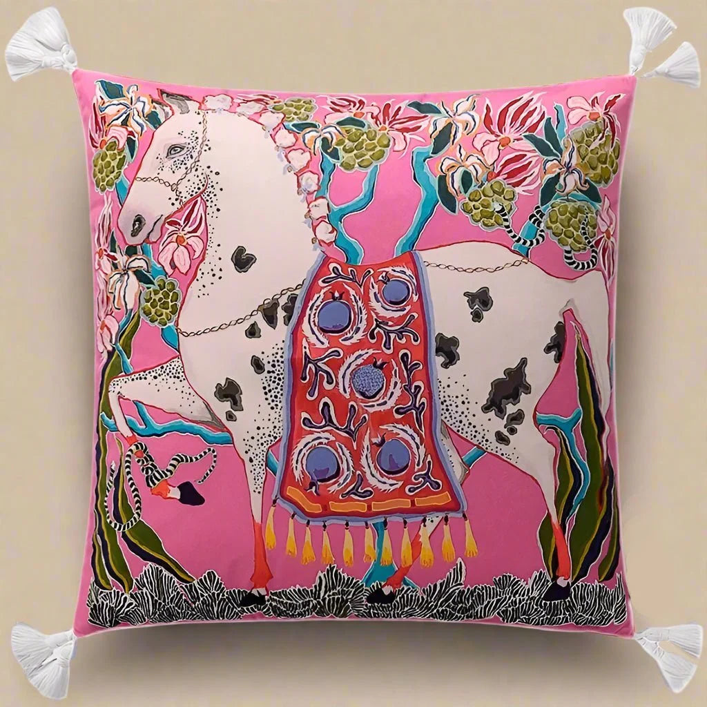 1160 Pink Horse Parade Pillow Cover