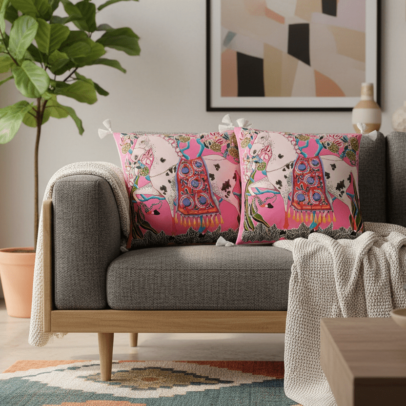 1160 Pink Horse Parade Pillow Cover