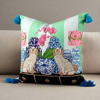 1162 Porcelain & Pups Pillow Cover